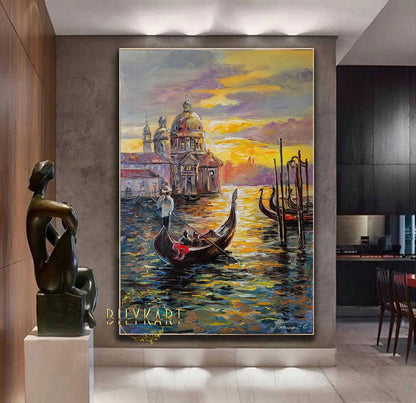 Venice Painting Original Venice Wall Art Italian Landscape Painting Large Italy Oil Painting Venice Italy Artwork Sunset Painting on Canvas