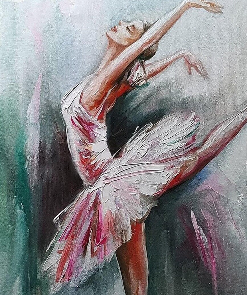 Abstract Ballerina Oil Painting Original Ballerina Room Decor Pink Green Ballet Art Work Dancer Wall Art Modern Ballerina Painting on Canvas