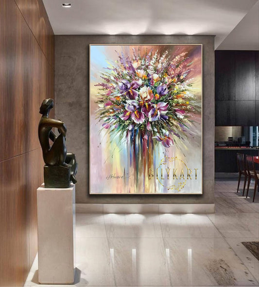 Large Abstract Flower Oil Painting Original Textured Flower Canvas Wall Art Abstract Flowers Wall Decor Extra Large Iris Flower Painting