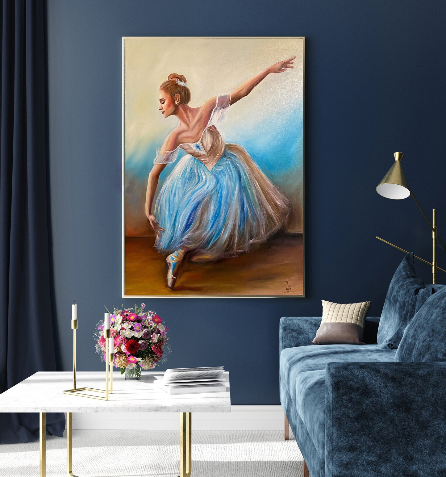 Ballet Dancer Oil Painting Original Ballerina Canvas Wall Art Dancing Ballerina Oil Painting Handmade Artwork Girl in Blue Dress Painting