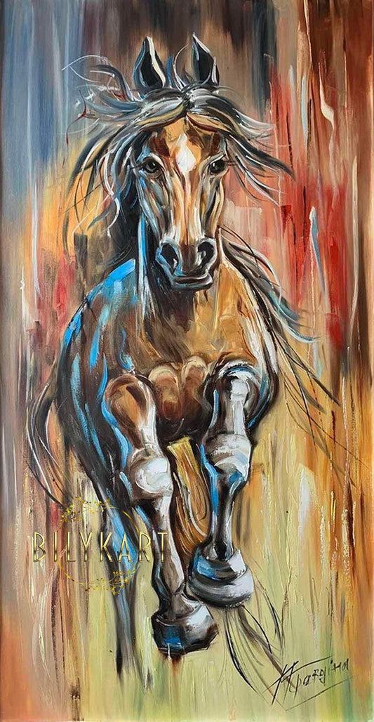 Large Abstract Horse Oil Painting Original Galloping Horse Canvas Wall Art Western Oil Painting Beautiful Brown Horse Painting Abstract