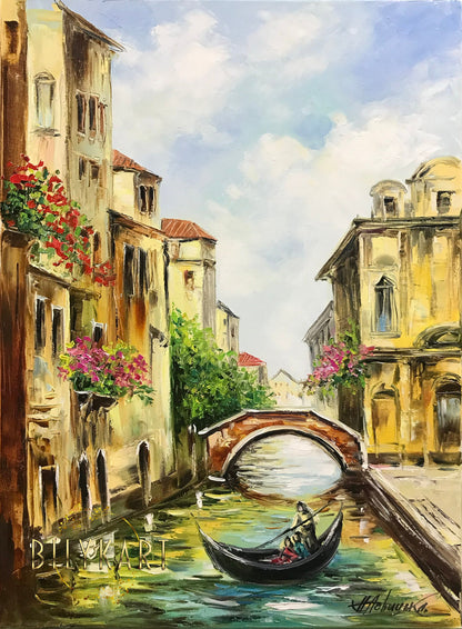 Venice Italy Oil Painting on Canvas Venetian Paintings of Italy Wall Art Framed Venetian Landscape Painting Large Venice Canal Oil Painting