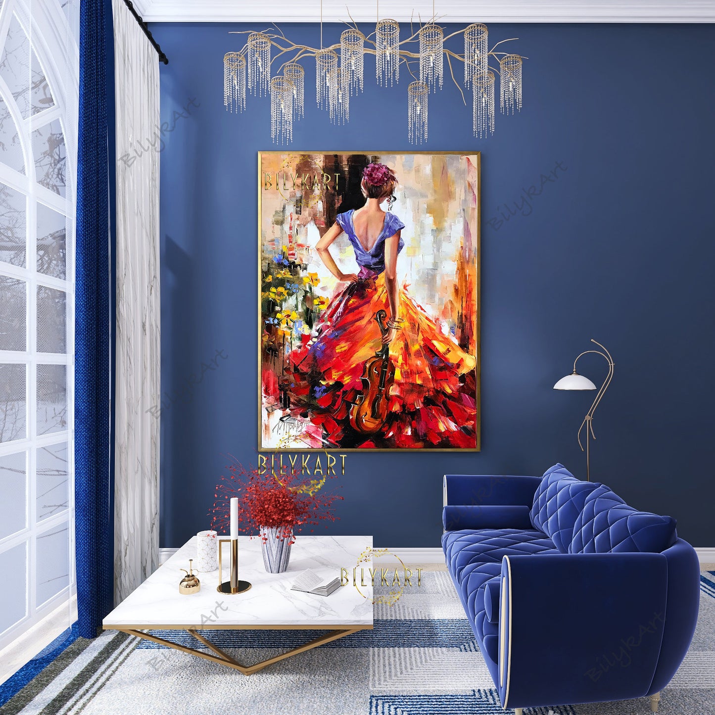 Violinist Original Painting Musician Wall Art Abstract Woman Painting Woman in Dress Silhouette Art Music Art Canvas Violin Oil Painting