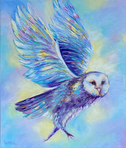 Snowy Owl Oil Painting Original Bird Painting on Canvas Blue Owl Wall Art for Men Small Oil Painting Owl Art Original Bird Lover Gift