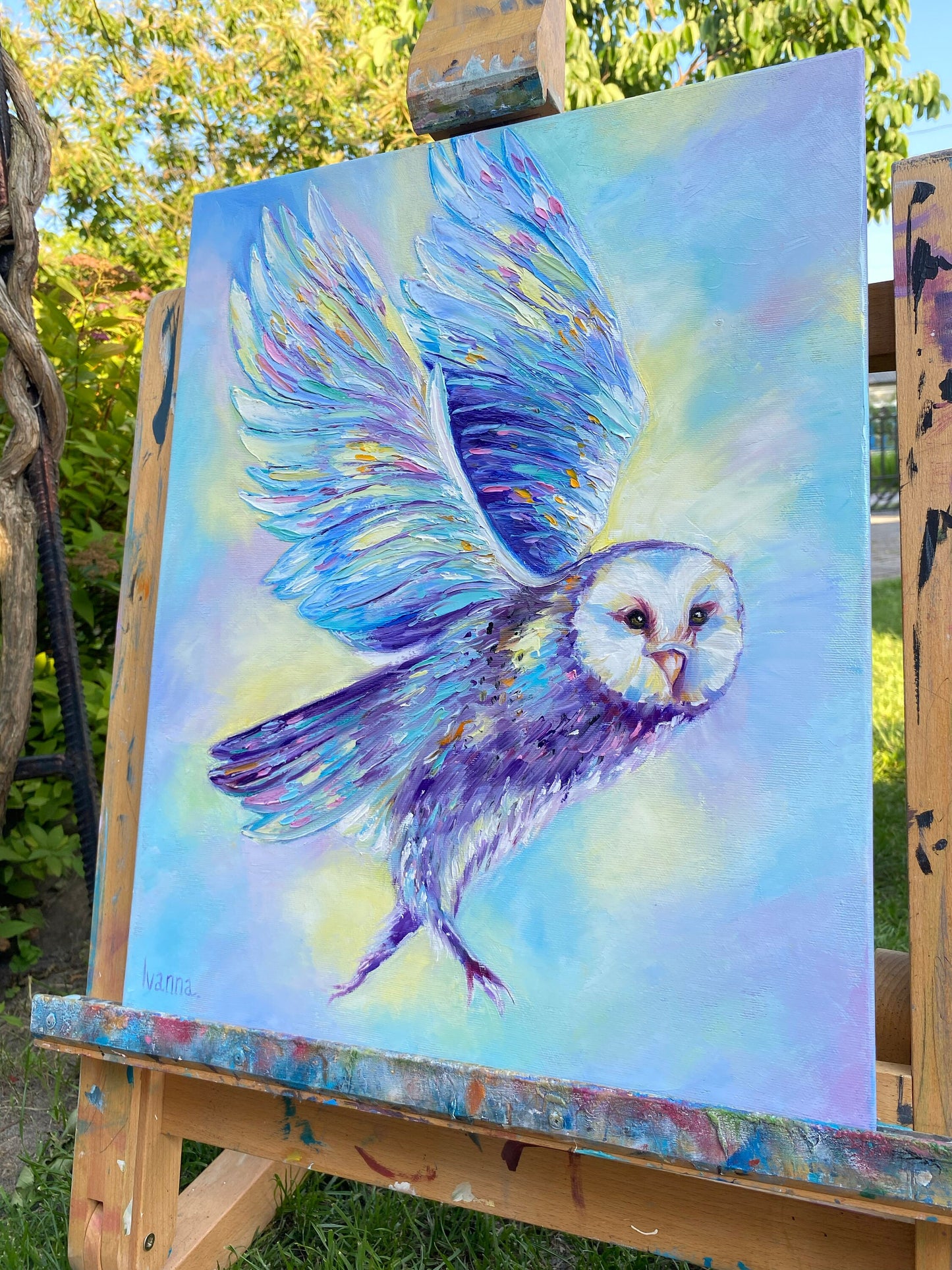 Snowy Owl Oil Painting Original Bird Painting on Canvas Blue Owl Wall Art for Men Small Oil Painting Owl Art Original Bird Lover Gift