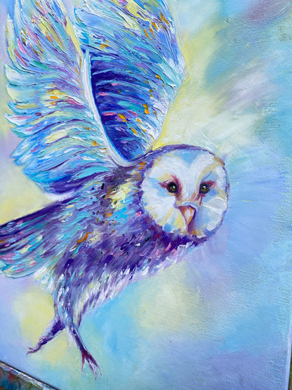 Snowy Owl Oil Painting Original Bird Painting on Canvas Blue Owl Wall Art for Men Small Oil Painting Owl Art Original Bird Lover Gift