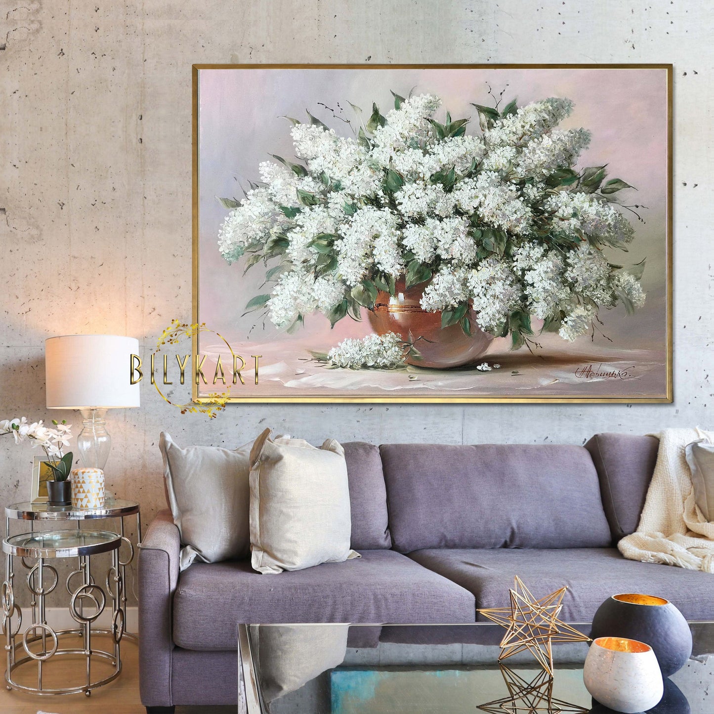 Lilac Flowers Oil Painting Original White flowers in Vase Paintings on Canvas Lilac Art Still Life Painting of Flowers in Vase Original Art