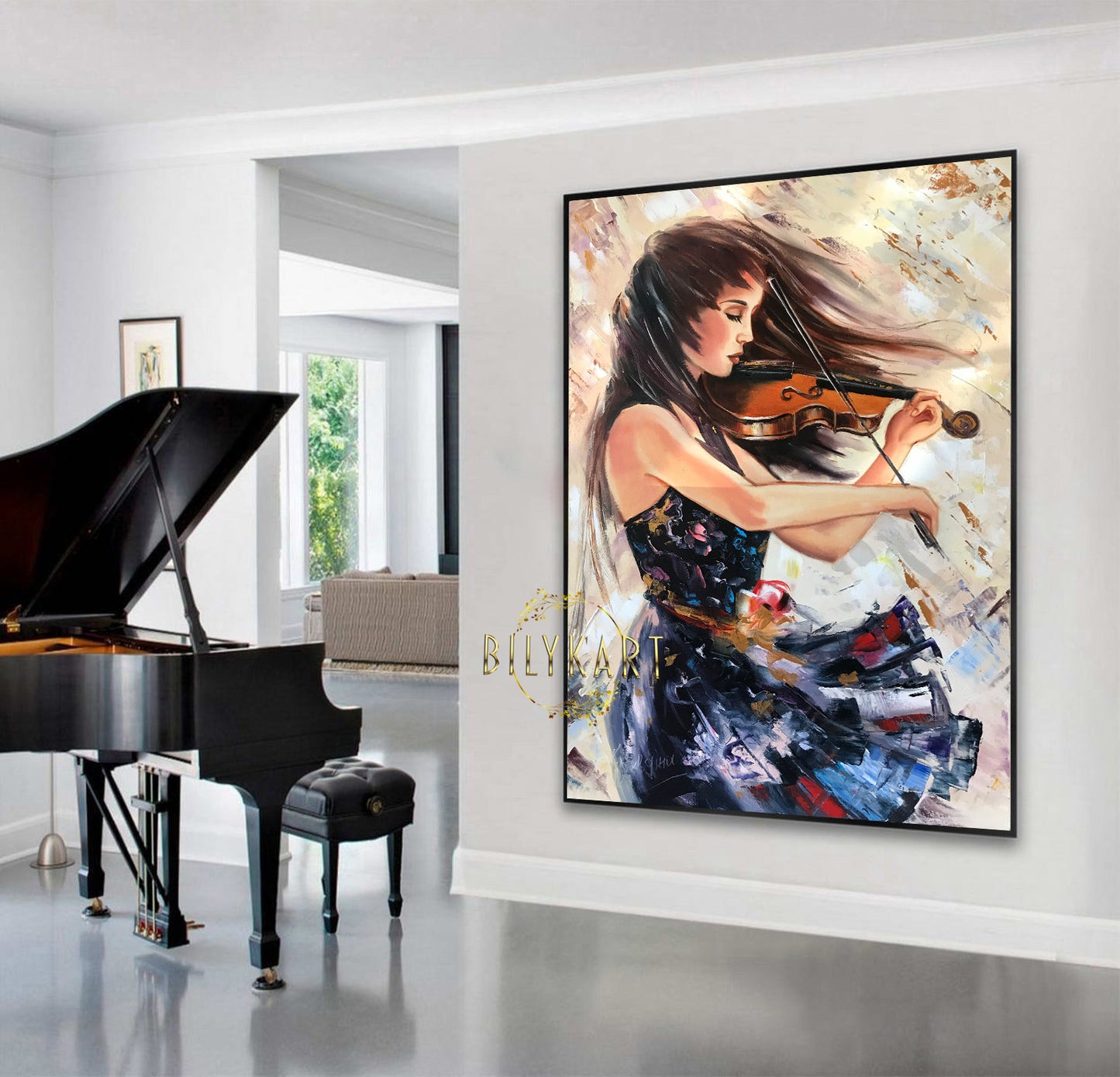 Abstract Portrait Girl Playing Violin Oil Painting Original Large Woman Face Wall Art Modern Big Wall Painting Violin Wall Art Music Artwork