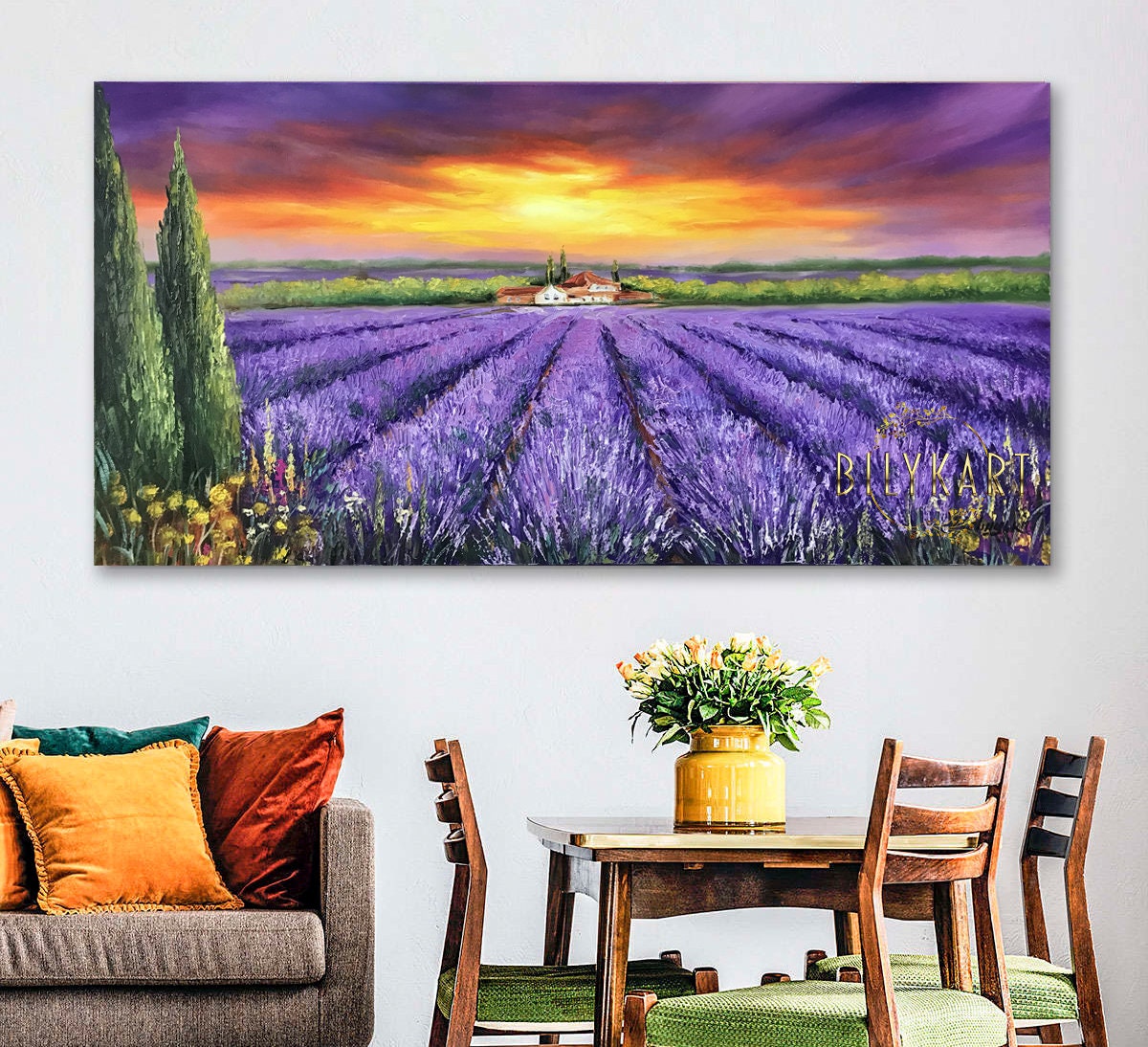 Tuscany Painting Original Italian Landscape Painting on Canvas Lavender Farm Wall Art Lavender Field Painting Sunset Italy Tuscan Paintings