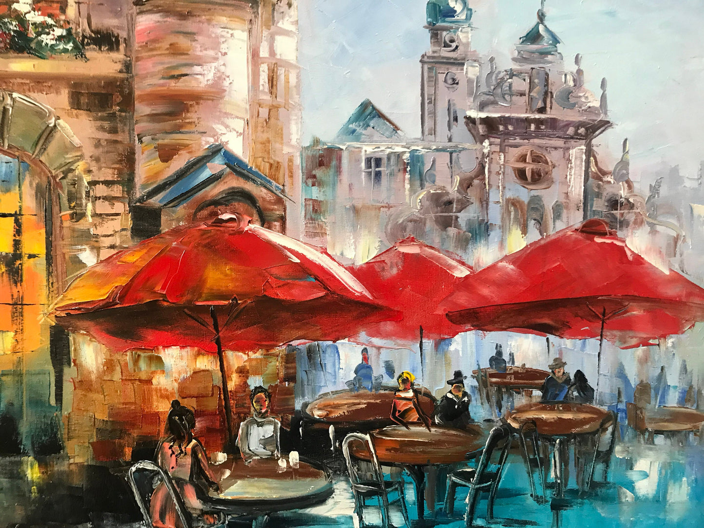 Paris Cafe Oil Painting Original French Cafe Painting on Canvas Bistro Wall Art Paris Cafe Art Parisian Street Scene Painting France Gifts