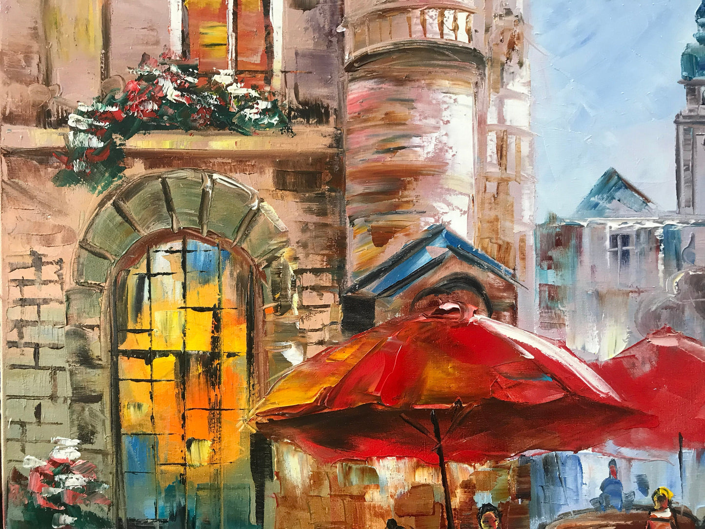 Paris Cafe Oil Painting Original French Cafe Painting on Canvas Bistro Wall Art Paris Cafe Art Parisian Street Scene Painting France Gifts