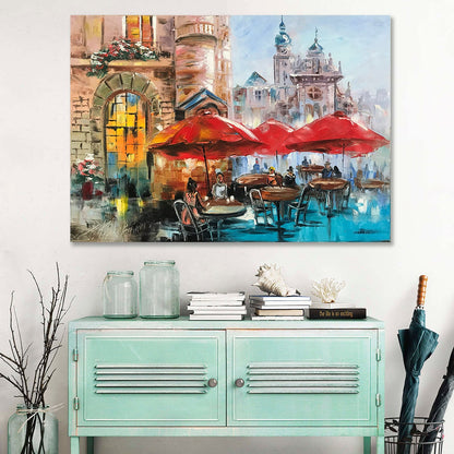 Paris Cafe Oil Painting Original French Cafe Painting on Canvas Bistro Wall Art Paris Cafe Art Parisian Street Scene Painting France Gifts