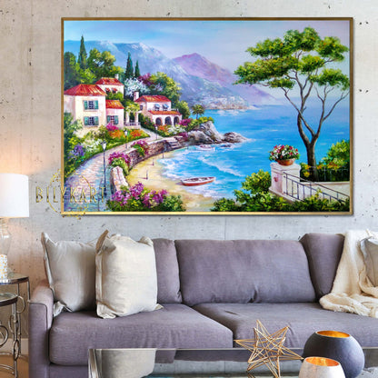 Amalfi Coast Italy Oil Painting Original Italian Scenic Paintings Italy Artwork Panoramic Landscape Painting Italian Positano Coast Painting