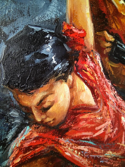 Flamenco Painting Original Woman Salsa Dancer Painting Latino Wall Art Flamenco Dancer Oil Painting Dance Artwork Spanish Guitarist Painting