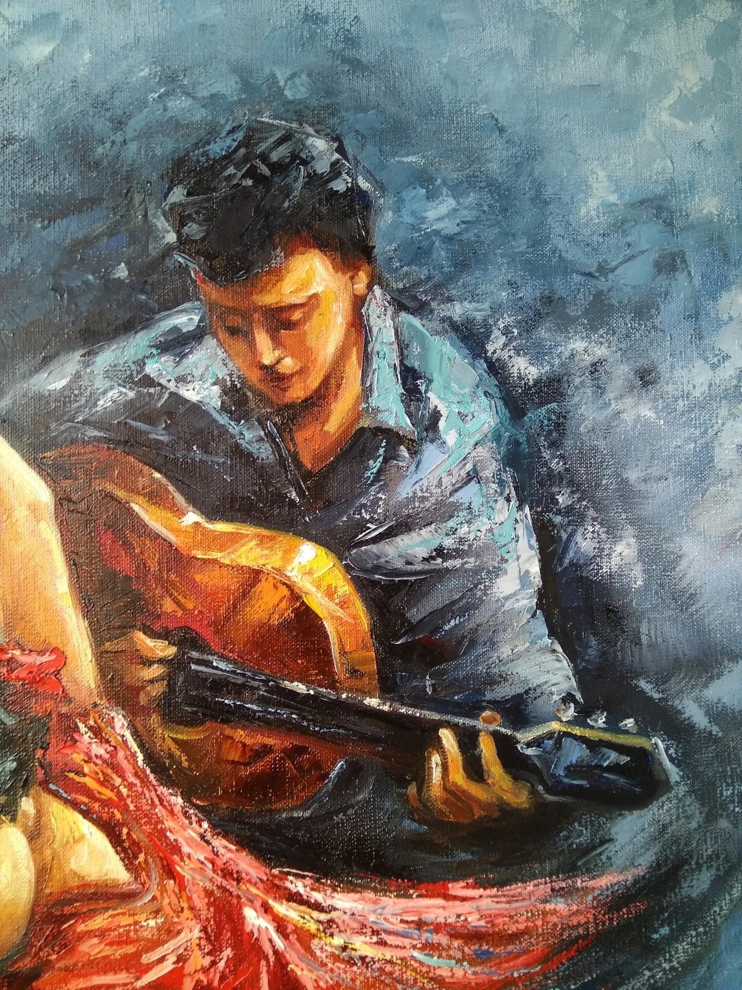 Flamenco Painting Original Woman Salsa Dancer Painting Latino Wall Art Flamenco Dancer Oil Painting Dance Artwork Spanish Guitarist Painting