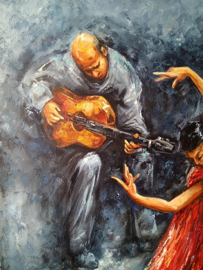 Flamenco Painting Original Woman Salsa Dancer Painting Latino Wall Art Flamenco Dancer Oil Painting Dance Artwork Spanish Guitarist Painting