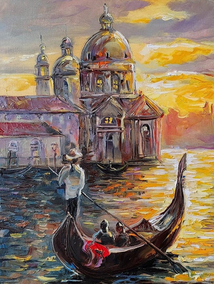 Venice Painting Original Venice Wall Art Italian Landscape Painting Large Italy Oil Painting Venice Italy Artwork Sunset Painting on Canvas