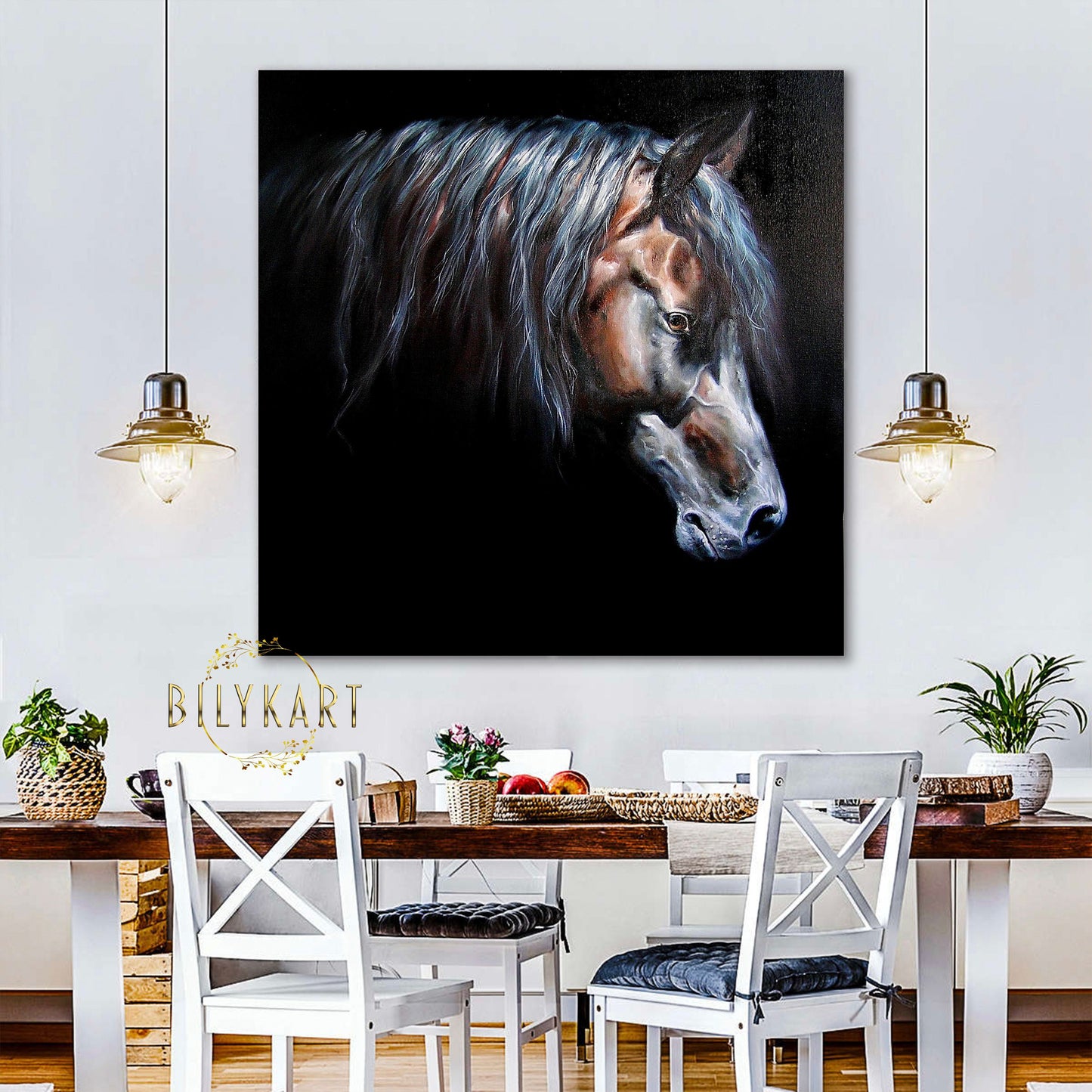 Horse Head Oil Painting Original Abstract Animal Decor Black Art Wild Animal Painting Gift for Horse Lover Black Horse Painting on Canvas