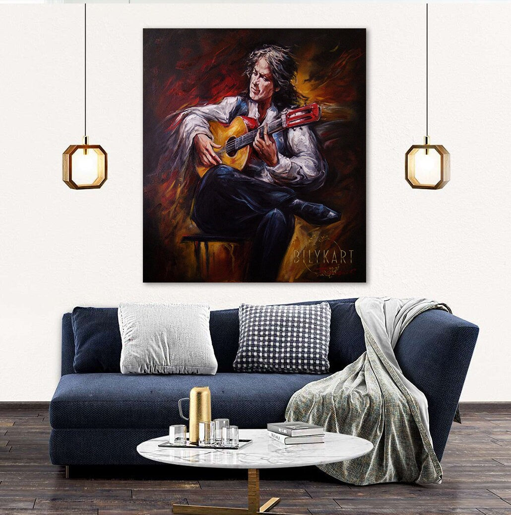 Guitarist Painting on Canvas Guitar Oil Painting Original Art Music Studio Art Mexican Guitar Player Paintings on Canvas Guitar Artwork Gift