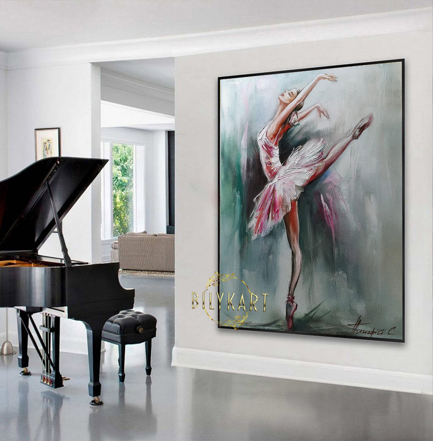 Abstract Ballerina Oil Painting Original Ballerina Room Decor Pink Green Ballet Art Work Dancer Wall Art Modern Ballerina Painting on Canvas