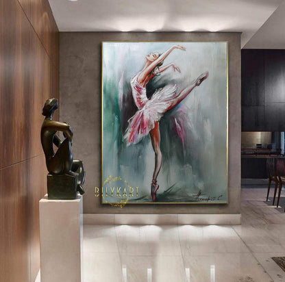 Abstract Ballerina Oil Painting Original Ballerina Room Decor Pink Green Ballet Art Work Dancer Wall Art Modern Ballerina Painting on Canvas