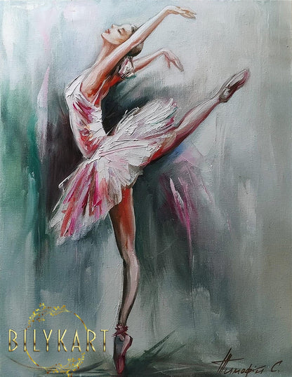 Abstract Ballerina Oil Painting Original Ballerina Room Decor Pink Green Ballet Art Work Dancer Wall Art Modern Ballerina Painting on Canvas