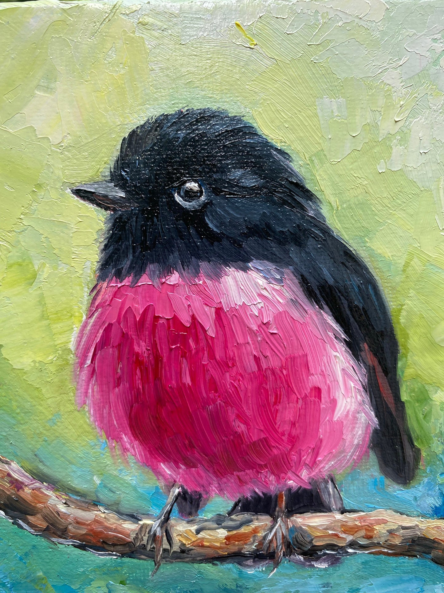 Chickadee Painting on Canvas Cute Bird Oil Painting Original Small Bird Wall Art Chickadee Art Bird on Branch Painting Gift for Bird Lovers