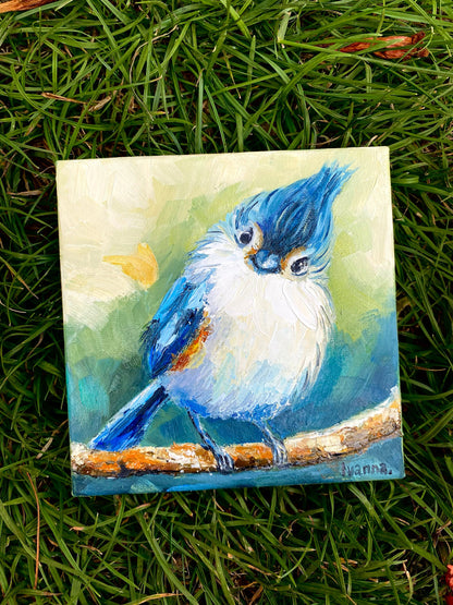 Chickadee Painting on Canvas Cute Bird Oil Painting Original Small Bird Wall Art Chickadee Art Bird on Branch Painting Gift for Bird Lovers