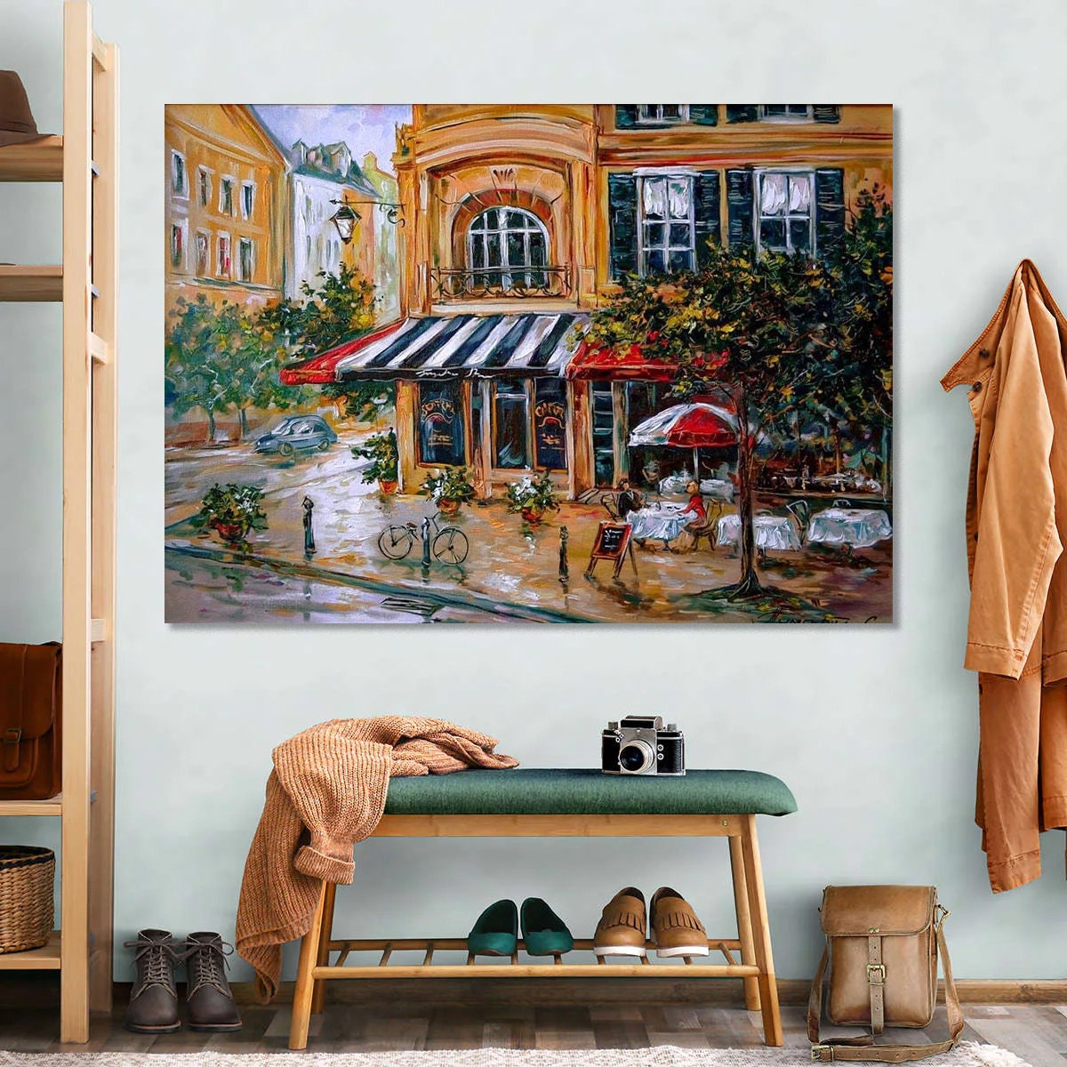 French Cafe Oil Painting Original Paris Cafe Painting Canvas French Street Scene Paintings France Street View Painting French Themed Gifts