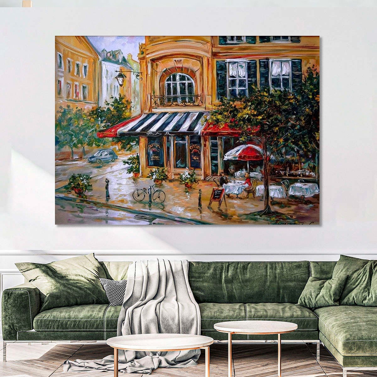 French Cafe Oil Painting Original Paris Cafe Painting Canvas French Street Scene Paintings France Street View Painting French Themed Gifts