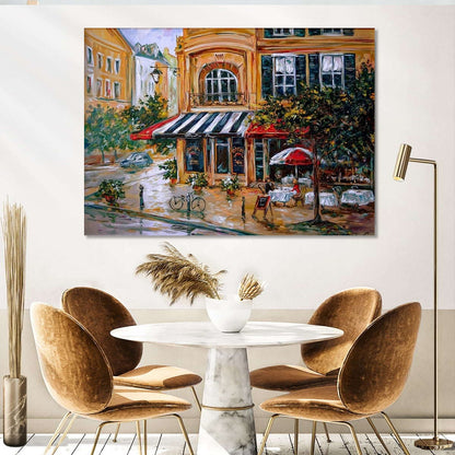 French Cafe Oil Painting Original Paris Cafe Painting Canvas French Street Scene Paintings France Street View Painting French Themed Gifts