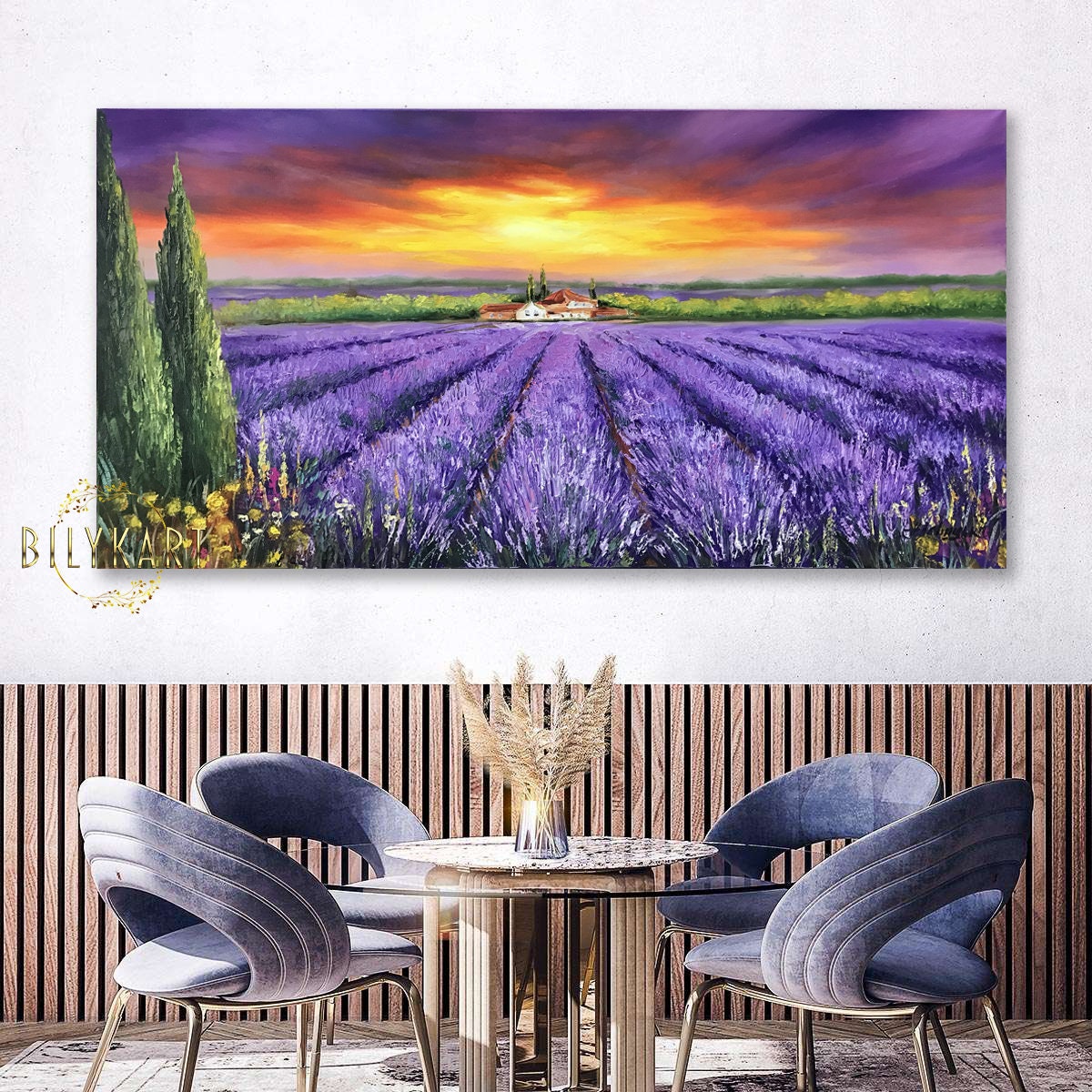 Tuscany Painting Original Italian Landscape Painting on Canvas Lavender Farm Wall Art Lavender Field Painting Sunset Italy Tuscan Paintings