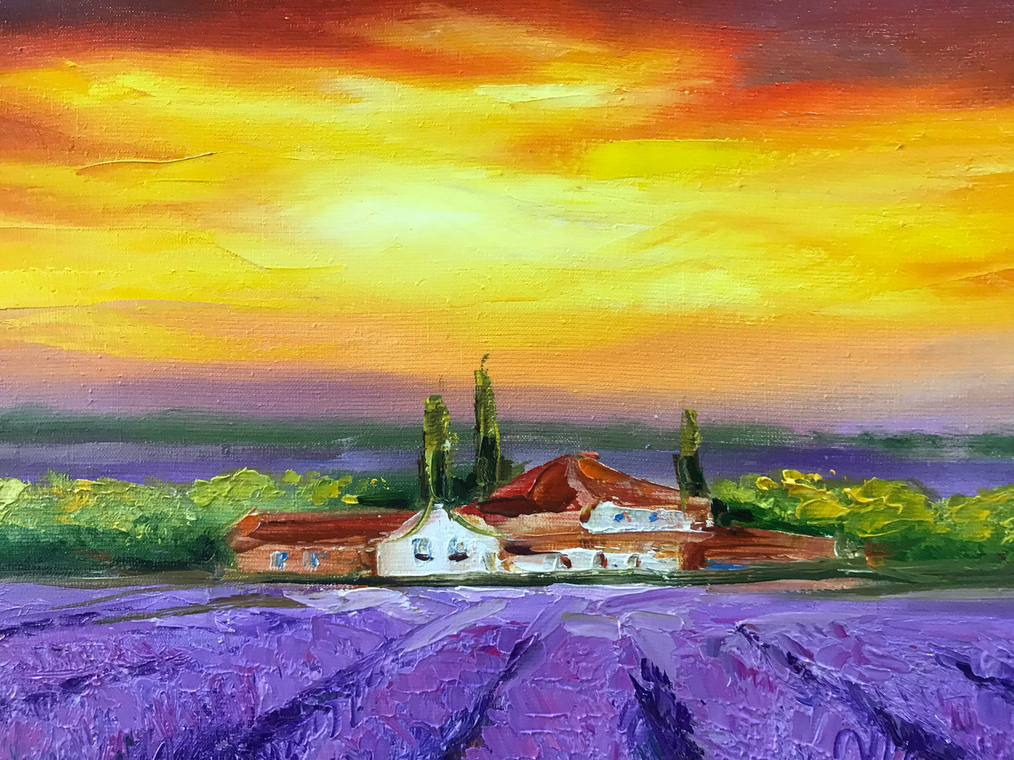 Tuscany Painting Original Italian Landscape Painting on Canvas Lavender Farm Wall Art Lavender Field Painting Sunset Italy Tuscan Paintings