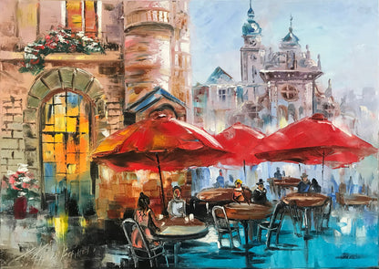 Paris Cafe Oil Painting Original French Cafe Painting on Canvas Bistro Wall Art Paris Cafe Art Parisian Street Scene Painting France Gifts