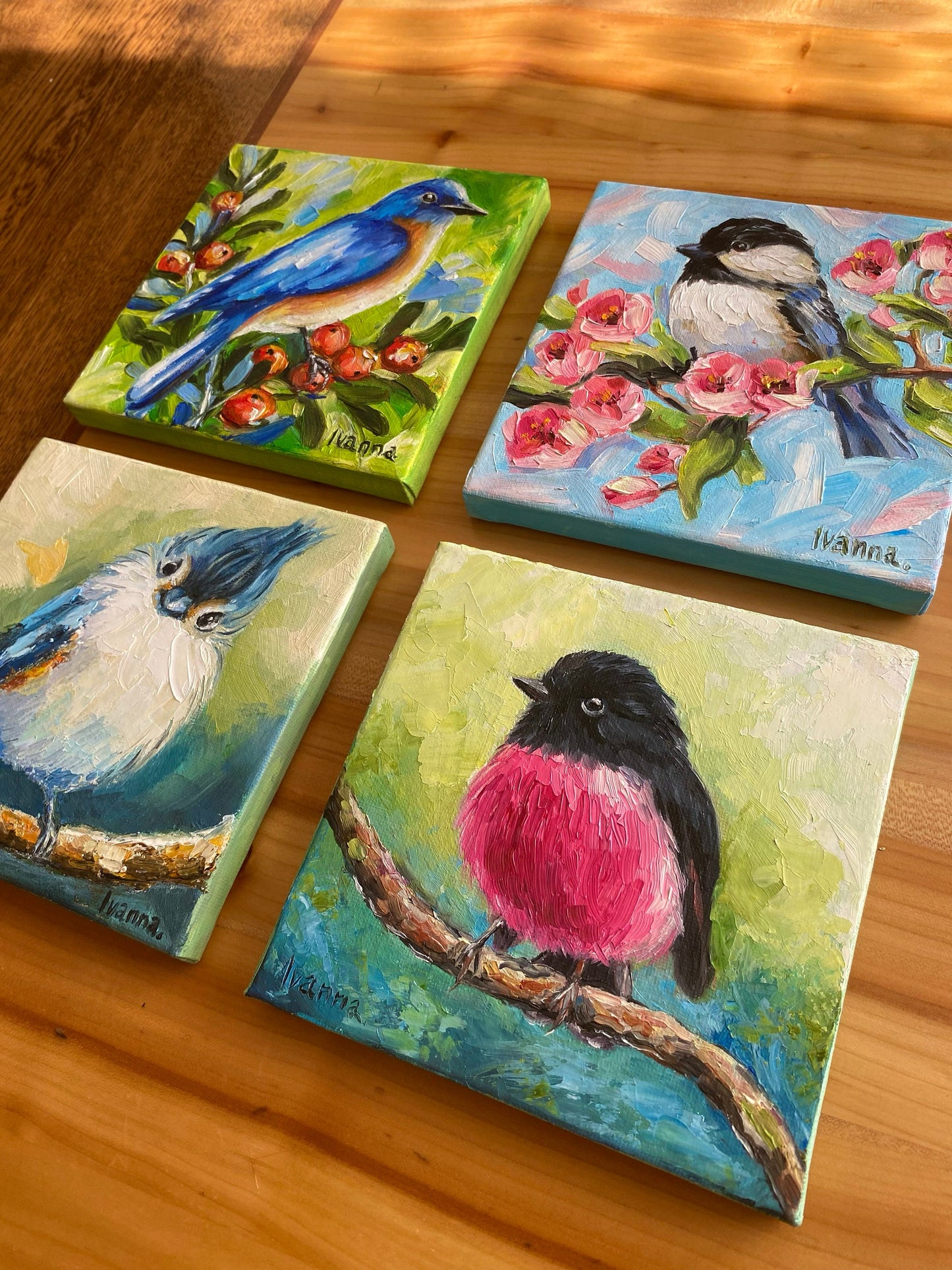 Chickadee Painting on Canvas Cute Bird Oil Painting Original Small Bird Wall Art Chickadee Art Bird on Branch Painting Gift for Bird Lovers