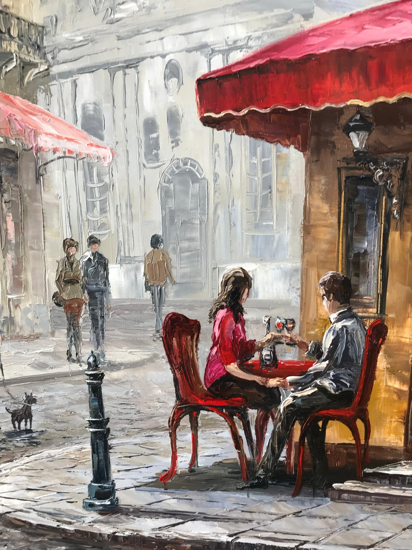 Paris Cafe Painting on Canvas Couple in Cafe Oil Painting Original Café Terrace at Night Couple in Cafe Art Parisian Cafe Painting for Sale