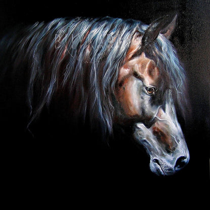 Horse Head Oil Painting Original Abstract Animal Decor Black Art Wild Animal Painting Gift for Horse Lover Black Horse Painting on Canvas