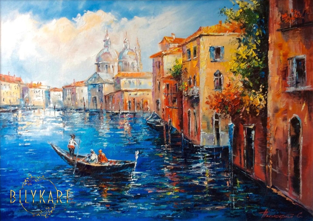 The Grand Canal Venice Painting on Canvas Large Italian Wall Painting Venetian Wall Art Italian Cityscape Oil Painting of Venice Italy Art