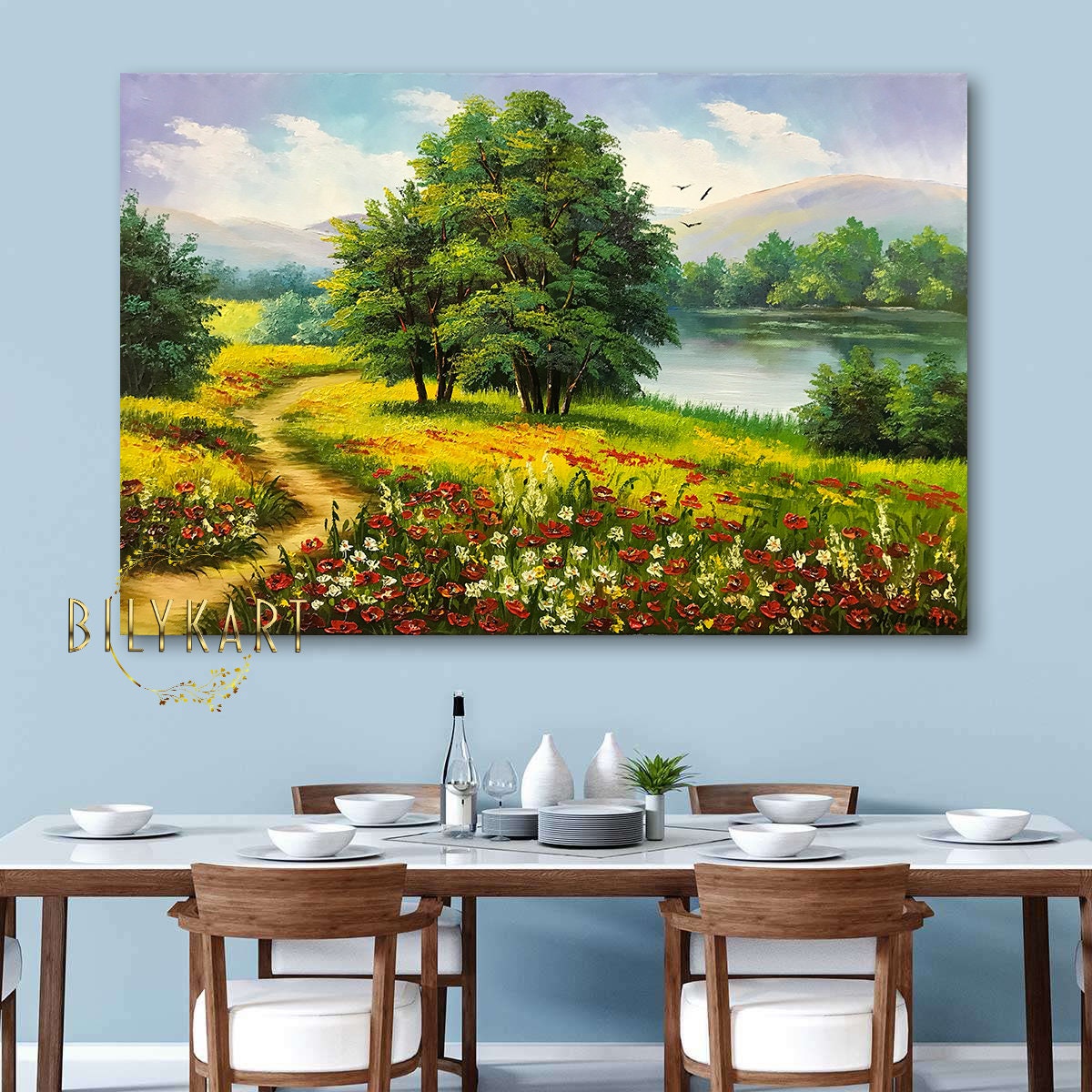 Landscape Nature Scenery Painting on Canvas Panoramic Landscape Oil Painting Original Wild Flower Field Painting Ukrainian Artwork