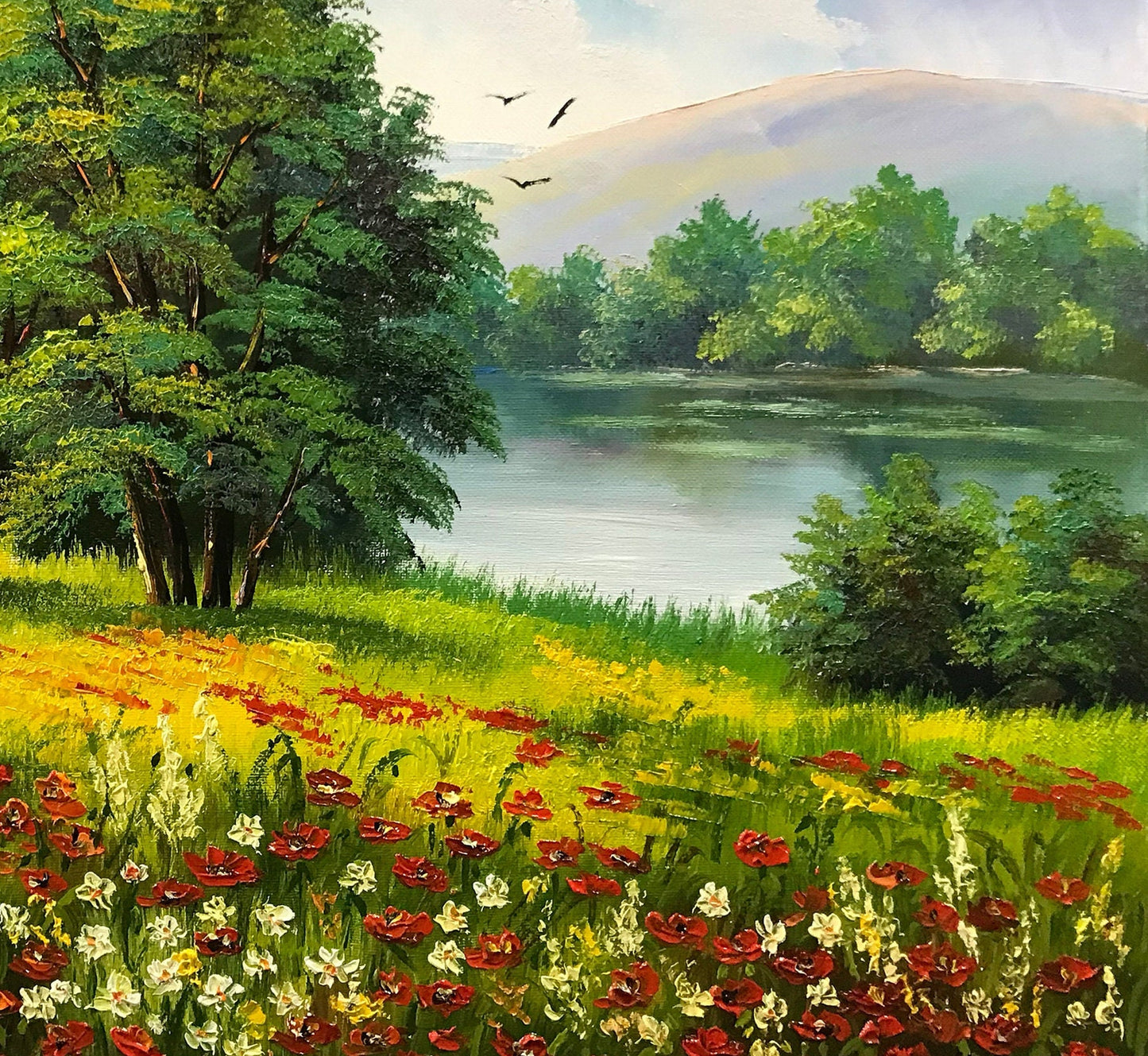 Landscape Nature Scenery Painting on Canvas Panoramic Landscape Oil Painting Original Wild Flower Field Painting Ukrainian Artwork