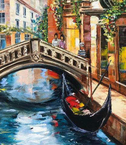 Venice Canal Oil Painting Original Venice Italy Artwork Gondola Paintings Venice Wall Art Italy Cityscape Paintings Ready to Ship Framed Art