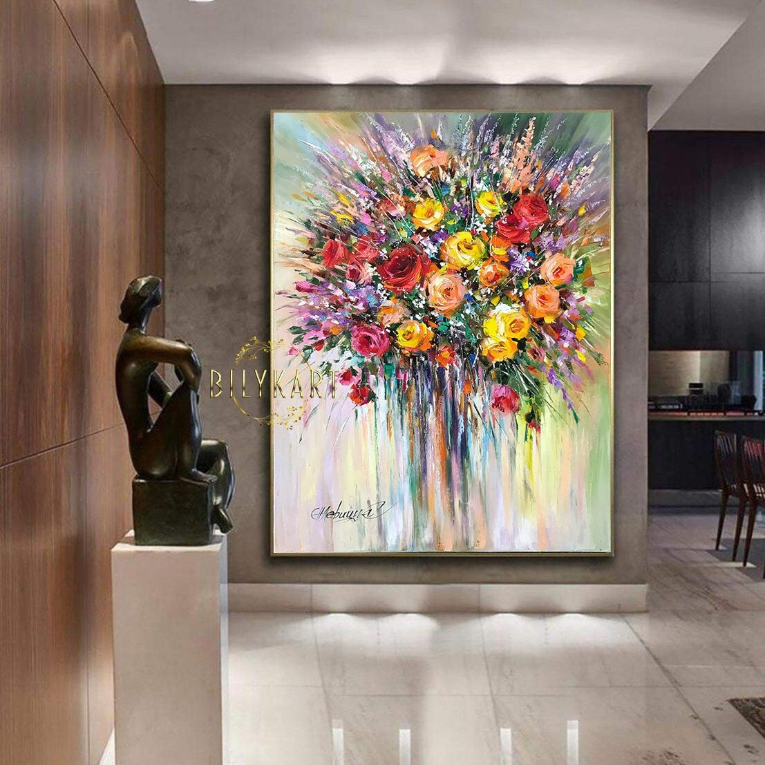 Colorful Abstract Flower Painting on Canvas Large Rose Oil Painting Original Bright Floral Art Extra Large Vibrant Flower Painting Abstract