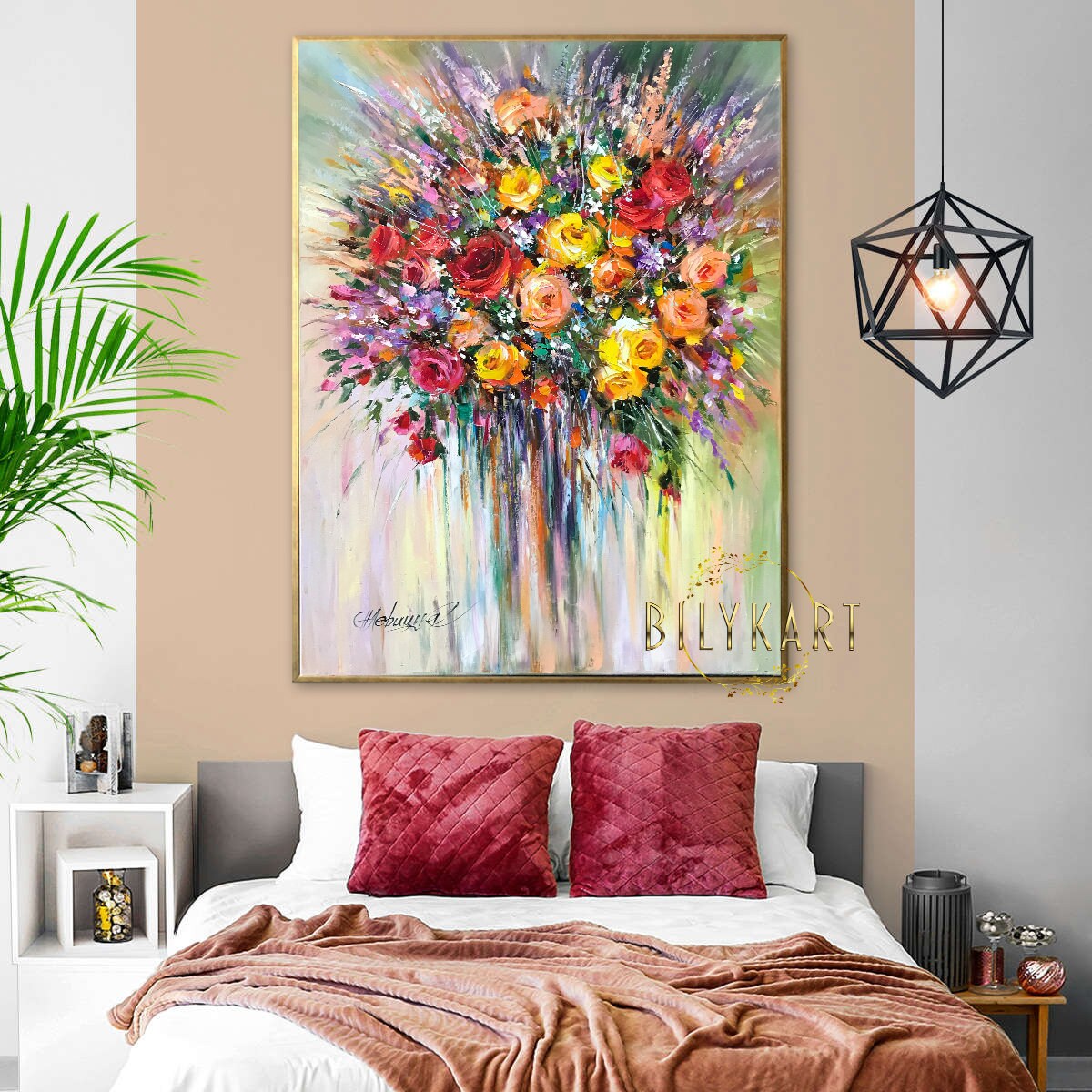 Colorful Abstract Flower Painting on Canvas Large Rose Oil Painting Original Bright Floral Art Extra Large Vibrant Flower Painting Abstract