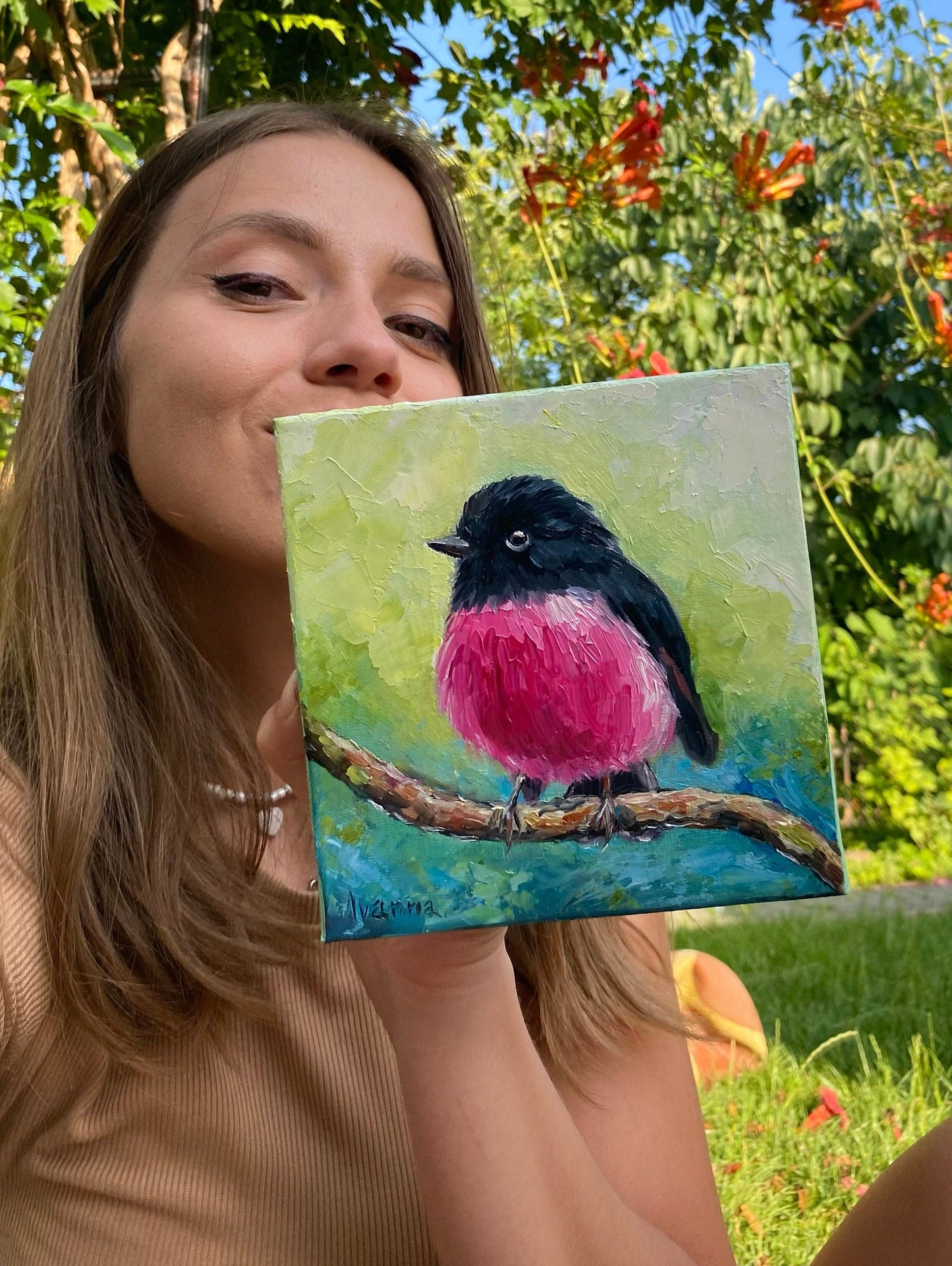 Chickadee Painting on Canvas Cute Bird Oil Painting Original Small Bird Wall Art Chickadee Art Bird on Branch Painting Gift for Bird Lovers