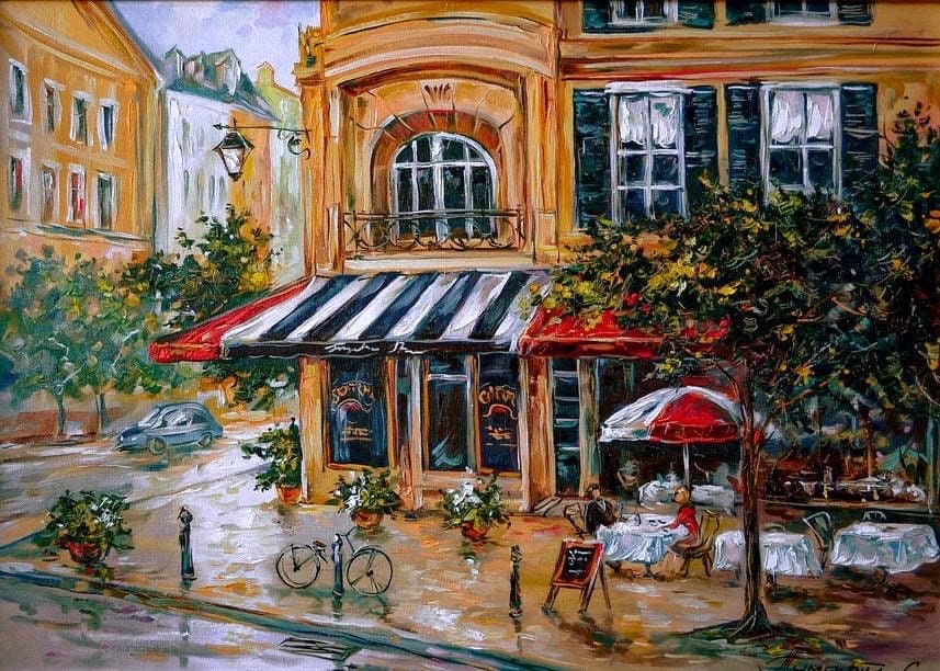 French Cafe Oil Painting Original Paris Cafe Painting Canvas French Street Scene Paintings France Street View Painting French Themed Gifts