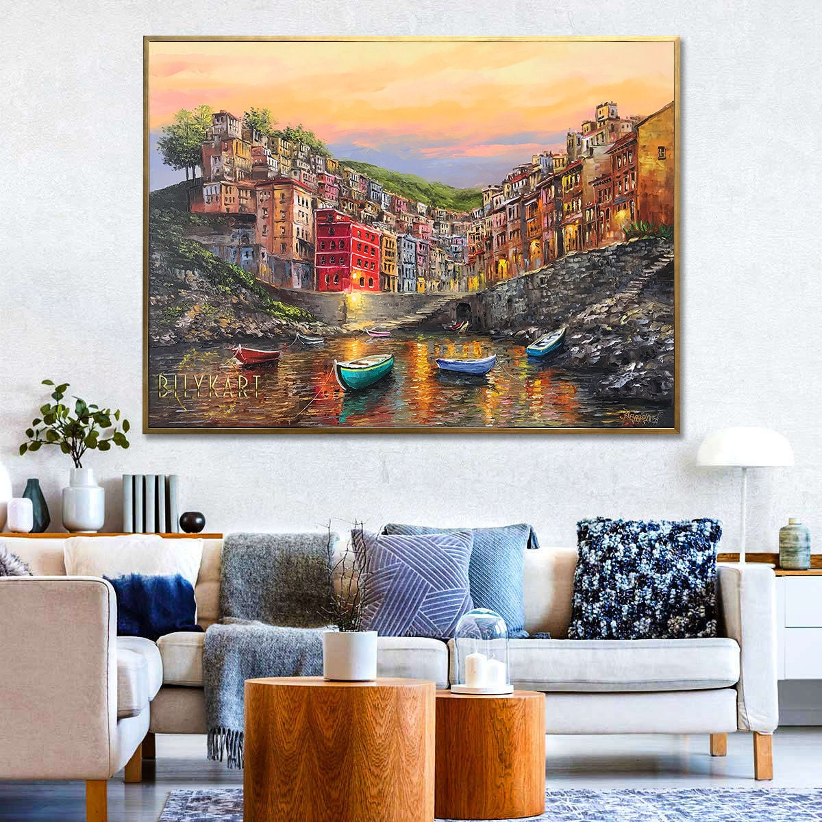 Riomaggiore Painting on Canvas Cinque Terre Italy Wall Art Italian Riviera Painting Fishing Village Artwork Italian Coastal Town Painting