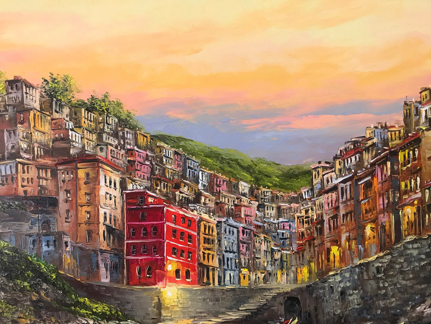 Riomaggiore Painting on Canvas Cinque Terre Italy Wall Art Italian Riviera Painting Fishing Village Artwork Italian Coastal Town Painting