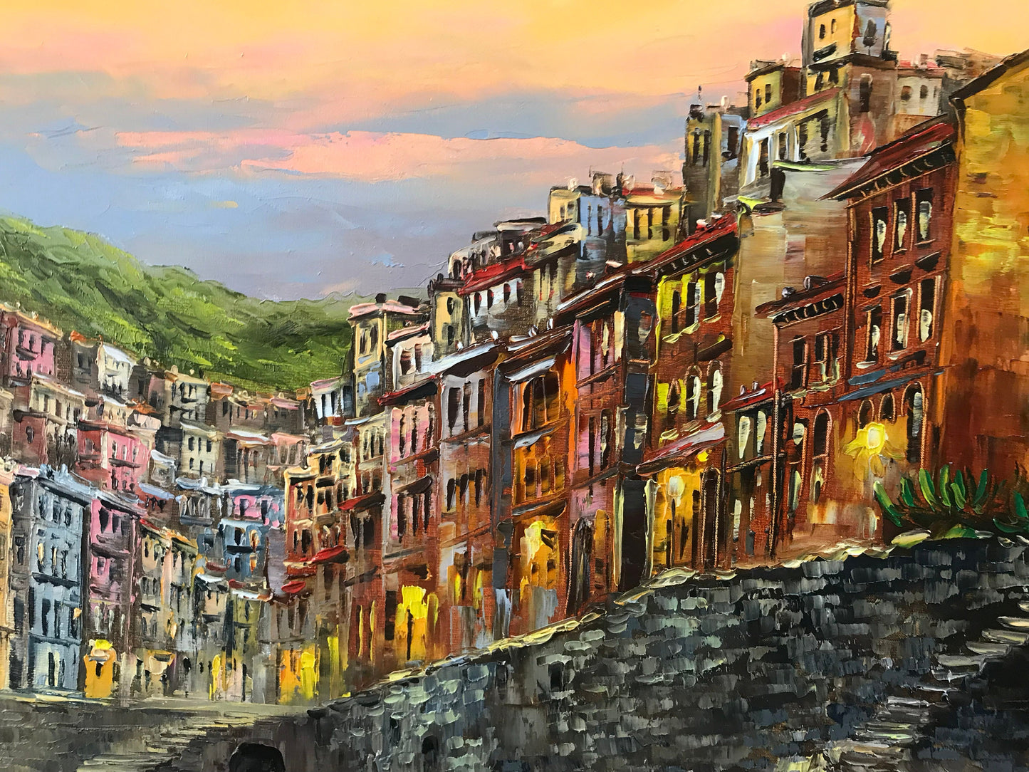 Riomaggiore Painting on Canvas Cinque Terre Italy Wall Art Italian Riviera Painting Fishing Village Artwork Italian Coastal Town Painting