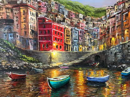 Riomaggiore Painting on Canvas Cinque Terre Italy Wall Art Italian Riviera Painting Fishing Village Artwork Italian Coastal Town Painting