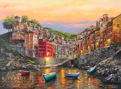 Riomaggiore Painting on Canvas Cinque Terre Italy Wall Art Italian Riviera Painting Fishing Village Artwork Italian Coastal Town Painting